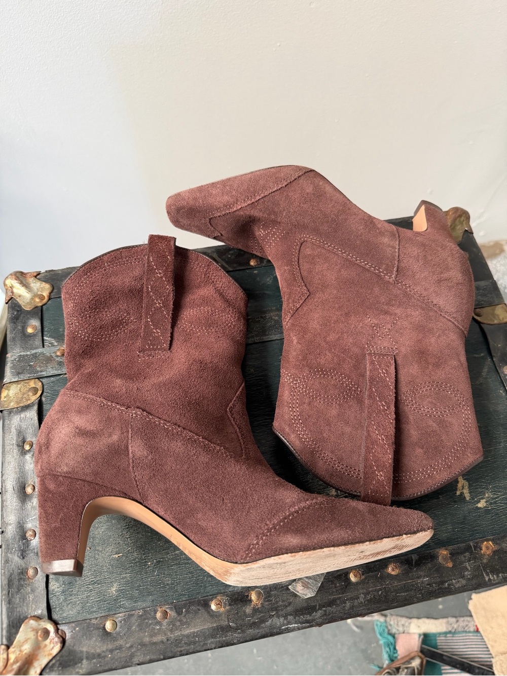 SCHUTZ Brown purple Suede Western Ankle Boots with Mid Heel - Picture 6 of 10